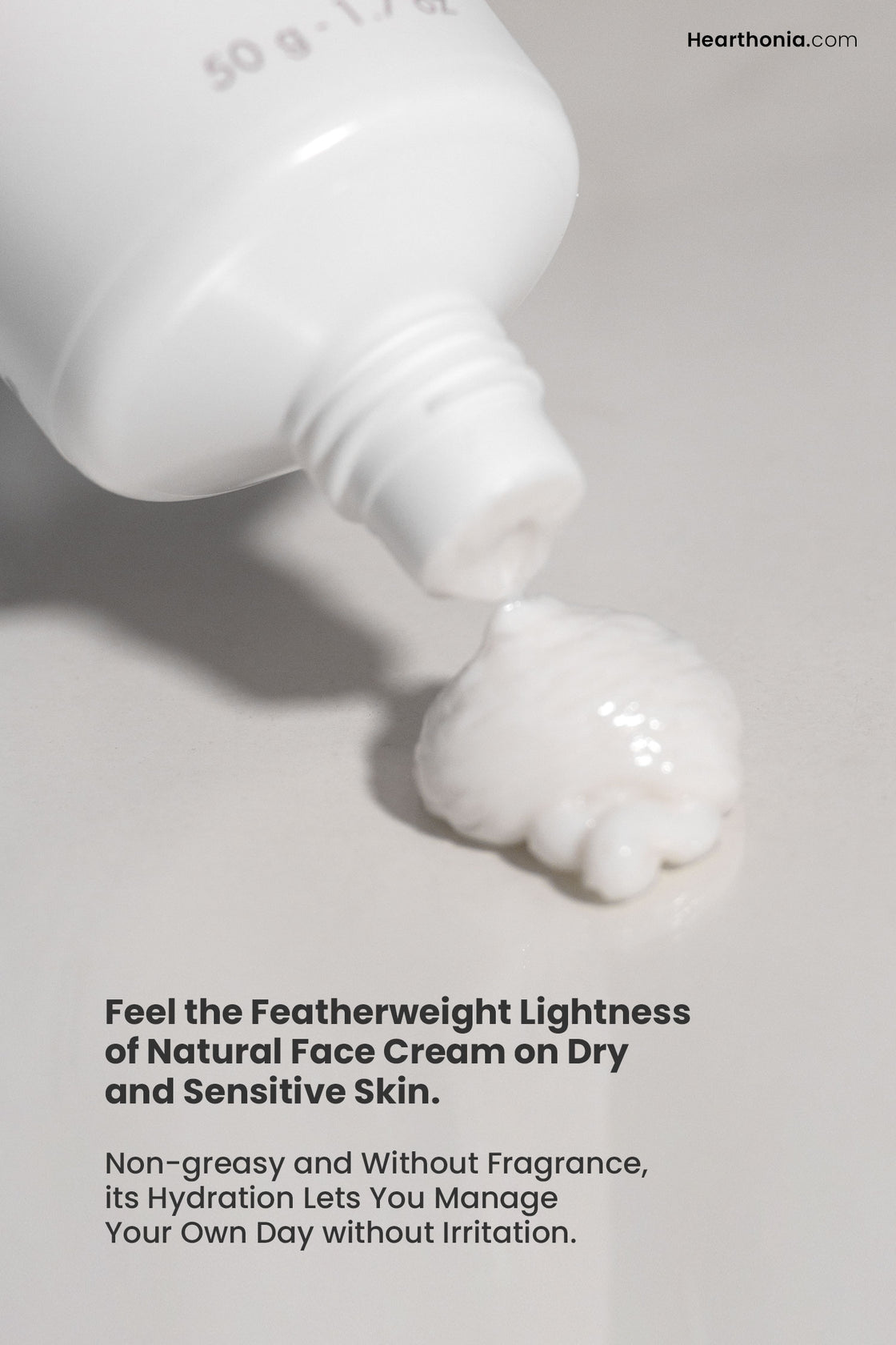 Druide Biolove Organic Ultra-Hydrating Day Cream, in its white tube dispenser with a sample of white cream squeezed out on flat surface with text "feel the featherweight lightness of natural face cream on dry and sensitive skin".