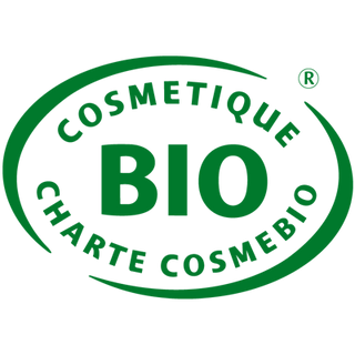 Product label indicating BIO Cosmetique Charte Csombebio certified.