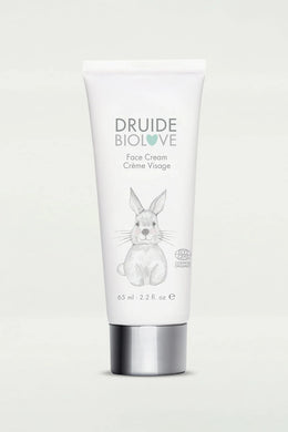 Druide Biolove Organic Baby Face Cream (65 ml) in white tube dispenser with Ecocert certified COSMOS ORGANIC icon against a clear background.