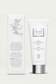Druide Biolove Nightly Ultra Nourishing Cream, Ecocert certified organic, 50 gram tube is shown with its box.