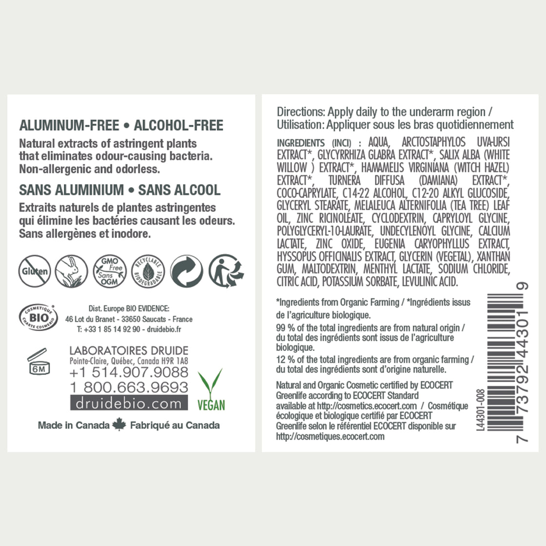 Druide Pur&Pure Natural Deodorant: Organic Shield