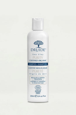 Druide Purity Oily hair Shampoo (250 ml). Ecocert certified organic shampoo for greasy hair shown with a clear background.