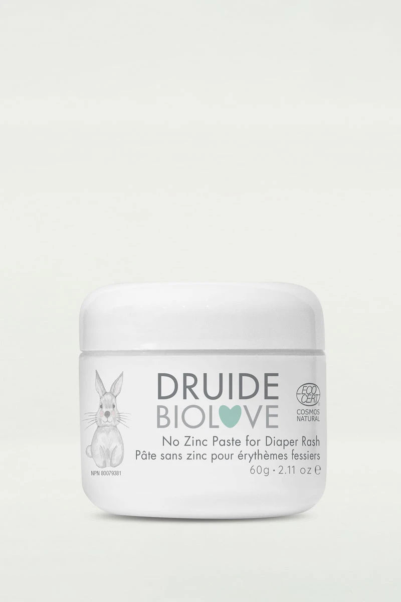 Druide Biolove Organic Baby Balm (60 g) white dispensing tub with Ecocert Cosmos Organic label against a clear background.