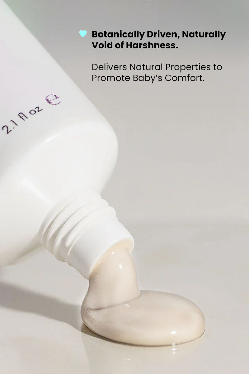 Druide Biolove organic baby face cream 
tube dispensing naturally off white cream with text reading "botanically driven, naturally void of harshness, delivers natural properties to promote baby's comfort".