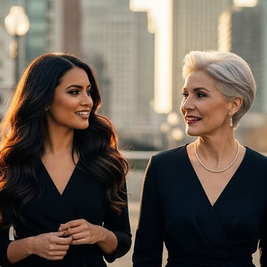 Druide haircare UK offer image showing two women talking to each other in Canary Wharf, London.